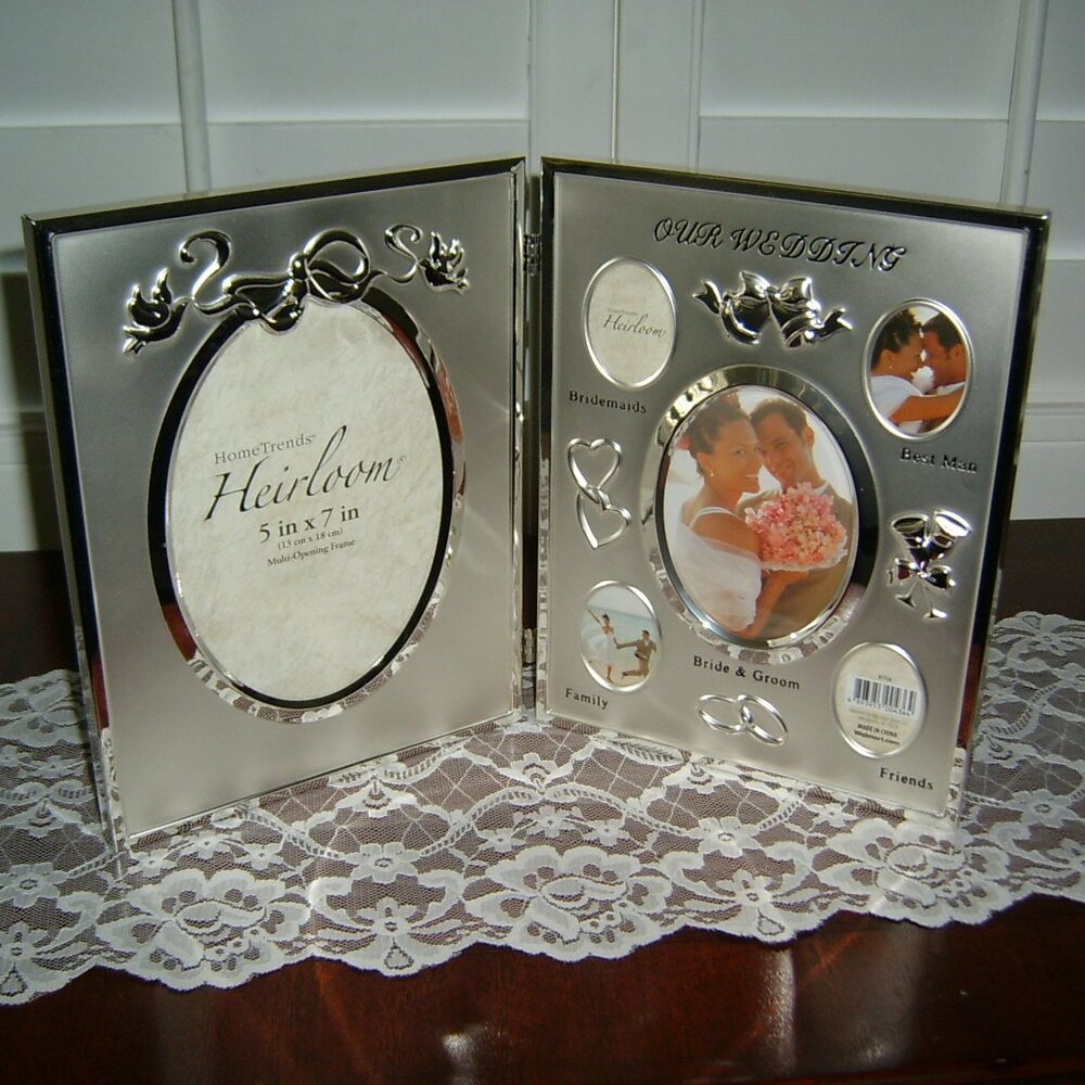 NEW Elegant Silver Double Picture Frame, "Our Wedding."